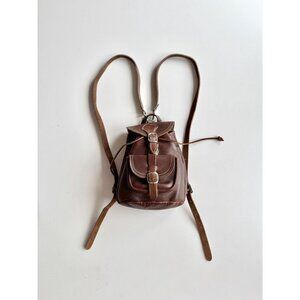 Vintage ROOTS Tribe Brown Pebbled Leather Mini Drawstring Backpack Bag